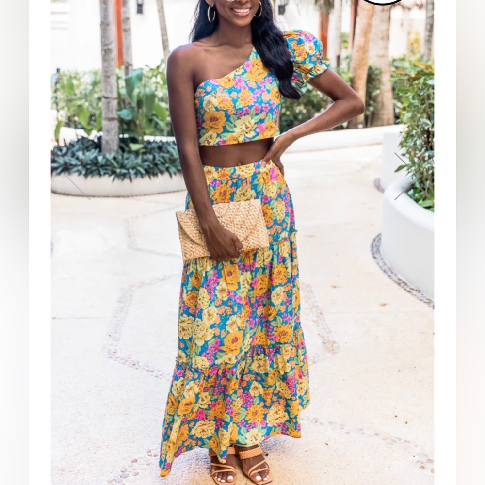 Pink Lily blue floral maxi skirt. Bottom only. Size medium.